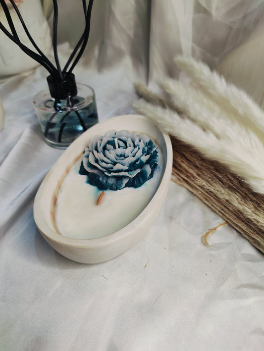 Cyan & White Flora Soy wax Candle Bowl